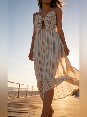 Altered State Striped Midi Dress in Multi-Color size Large